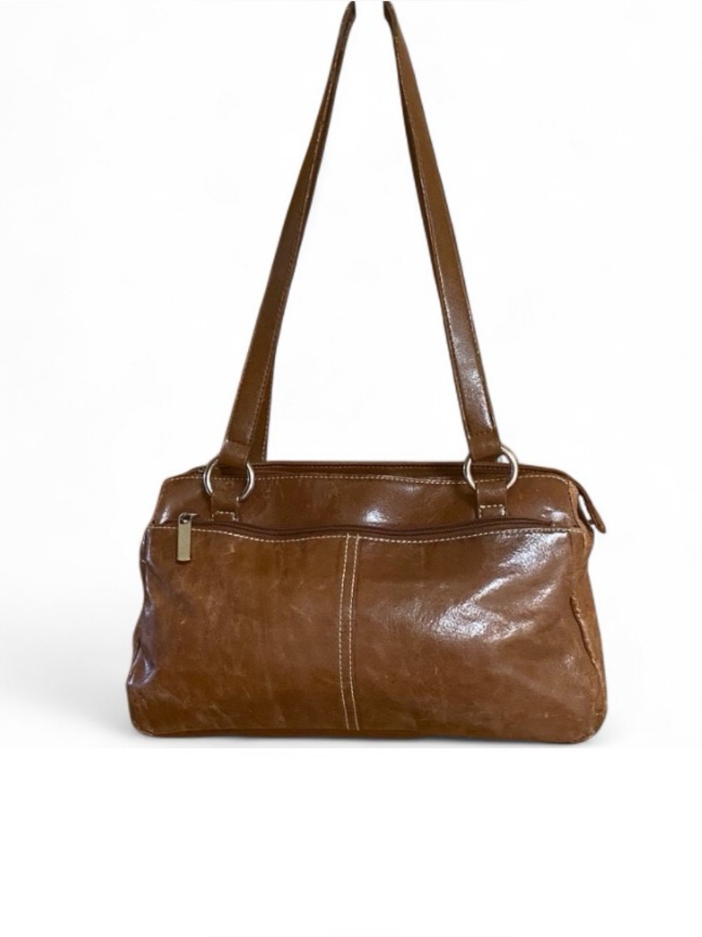 Kim Rogers Cognac Brown Faux Leather Shoulder Bag Multi Pocket Hobo